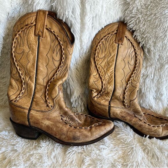 Vintage Dan Post Tan Cowboy Boots men’s Sz 8.5 - Picture 1 of 5